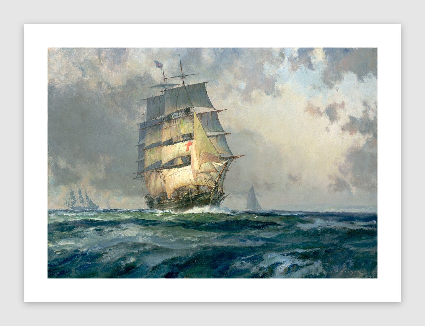 Dreadnaught by John Stobart

The crack New York and Liverpool packed this, Dreadnaught, came down the ways of the Currier and Townsend shipyard in Newburyport, Massachusetts, in 1853. A ship of 1,414 tons resister, she was owned by a New York syndica