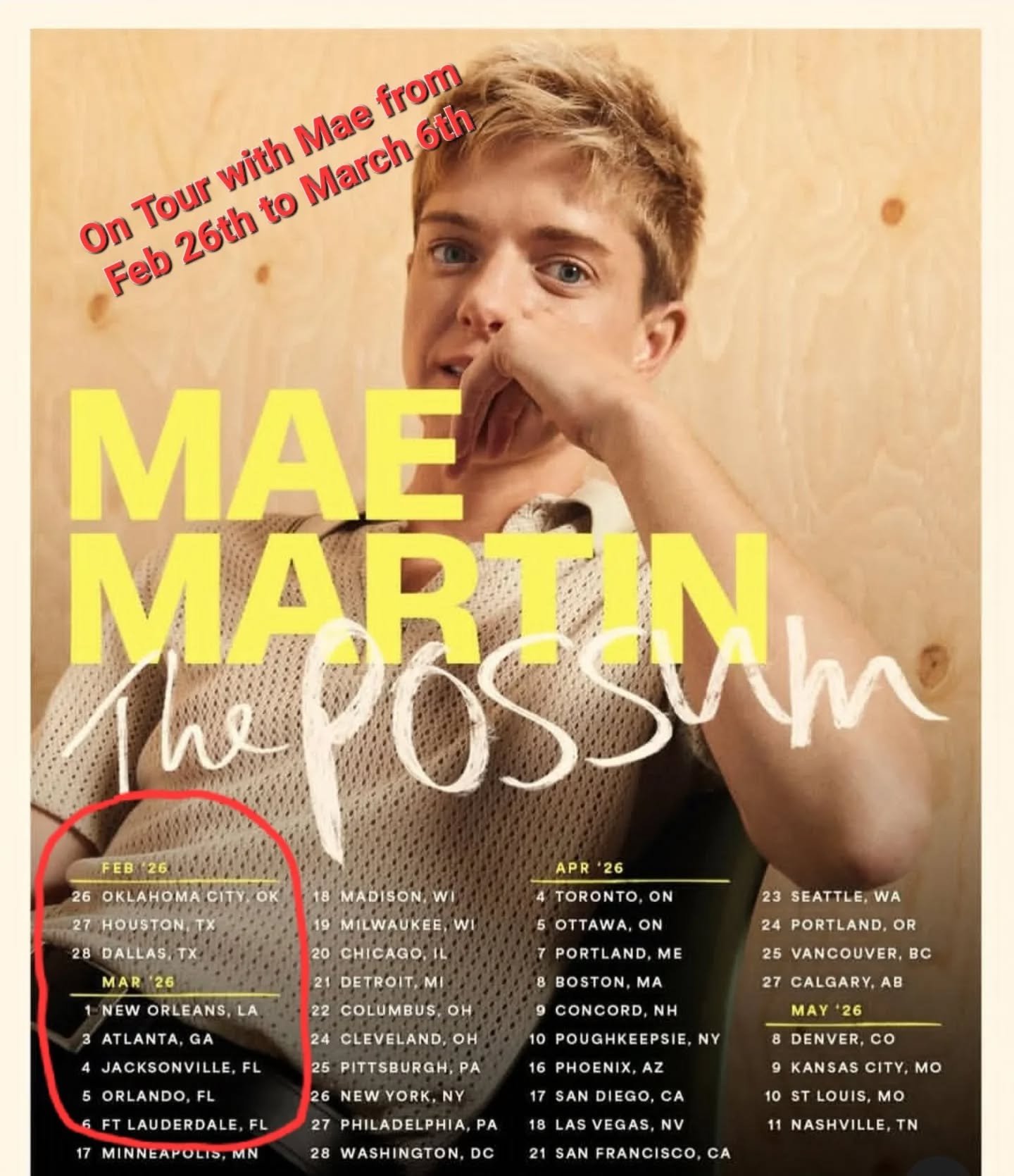 Come see @hooraymae with a little bit of Matt, live on tour in a city near you! Ticket link in bio