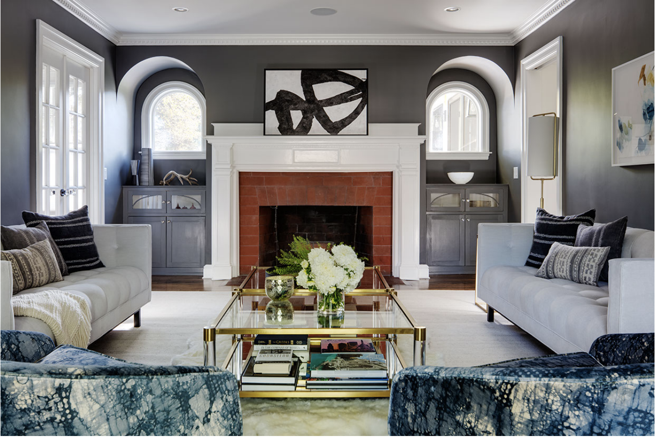 Living Room. Sofas: Restoration Hardware ; Coffee tables: Anthropologie ; Chairs: vintage. Architecture by Carter Williams, LDa Architecture & Interiors // Interiors by Lindsay Bentis, Thread Interiors // Photo: Greg Premru