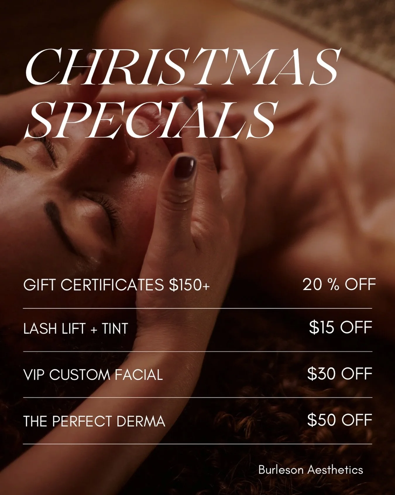 Our Christmas specials have landed. 🛷 

Limited-time savings on some of our most loved treatments &mdash; available now through Christmas.

Perfect for gifting, stocking stuffers, or last-minute self-care before the holidays.

📞 Call or text 817-40