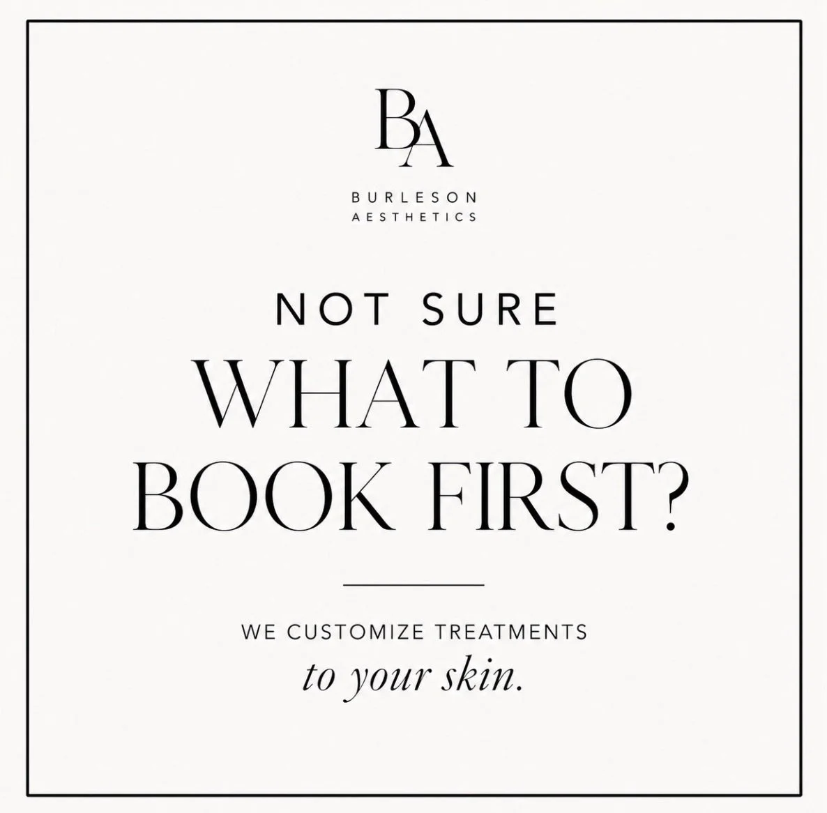At Burleson Aesthetics, we keep our facial menu simple because every treatment is customized to YOUR skin. ✨

Instead of offering a long list of trendy facials, we focus on choosing the right treatments, corrective modalities, enzymes, masks, and boo