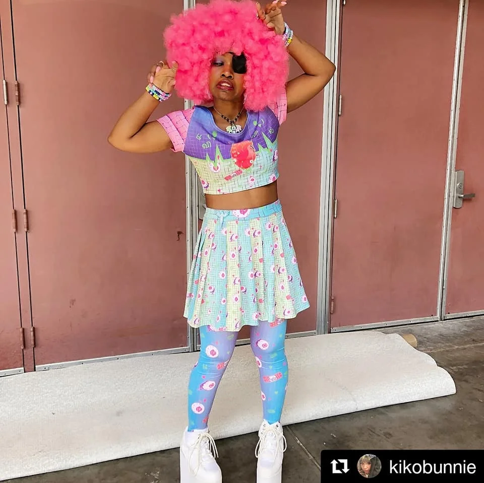 @kikobunnie feat Puvithel SomeBodies crop top, skirt, and tights