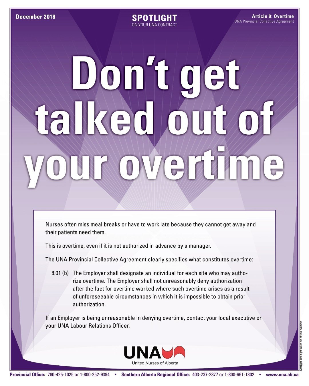 Don&rsquo;t get talked out of your overtime (Article 8: Overtime). Sunday Spotlight 🔦on your @AlbertaNurses contract. #abnurses