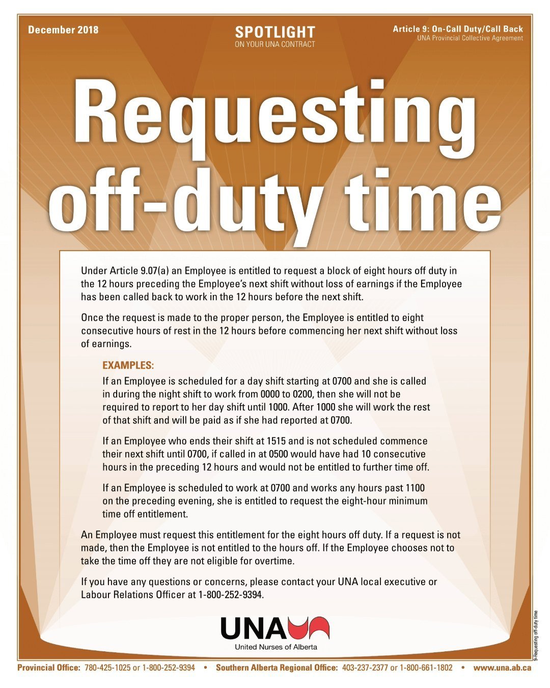 Requesting Off-Duty Time (Article 9: On-Call Duty/Call Back). Sunday Spotlight 🔦on your @AlbertaNurses contract. #abnurses