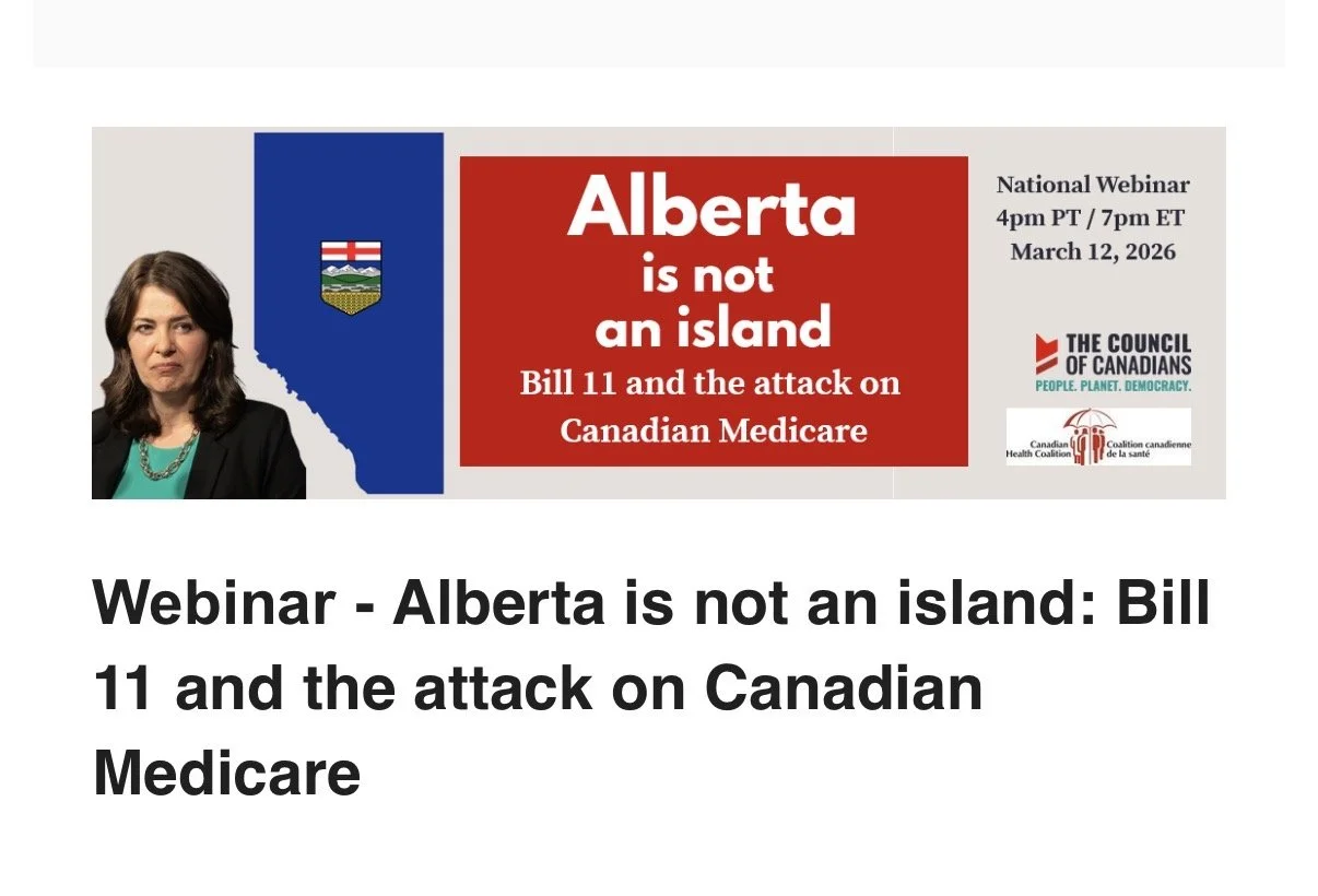 Webinar - Alberta is not an island: Bill 11 and the attack on Canadian Medicare