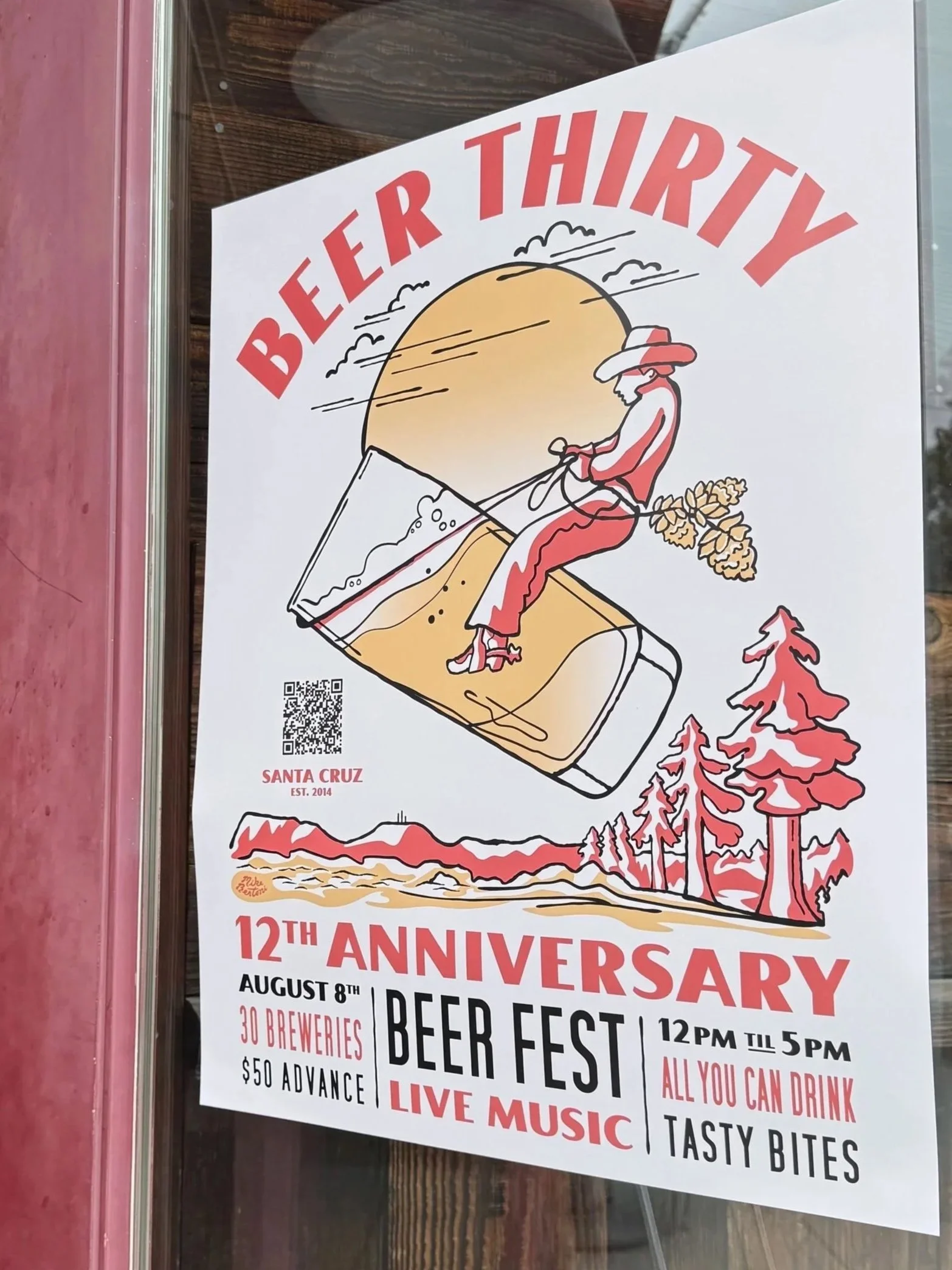 Beer Thirty 12th Anniversary poster on Door