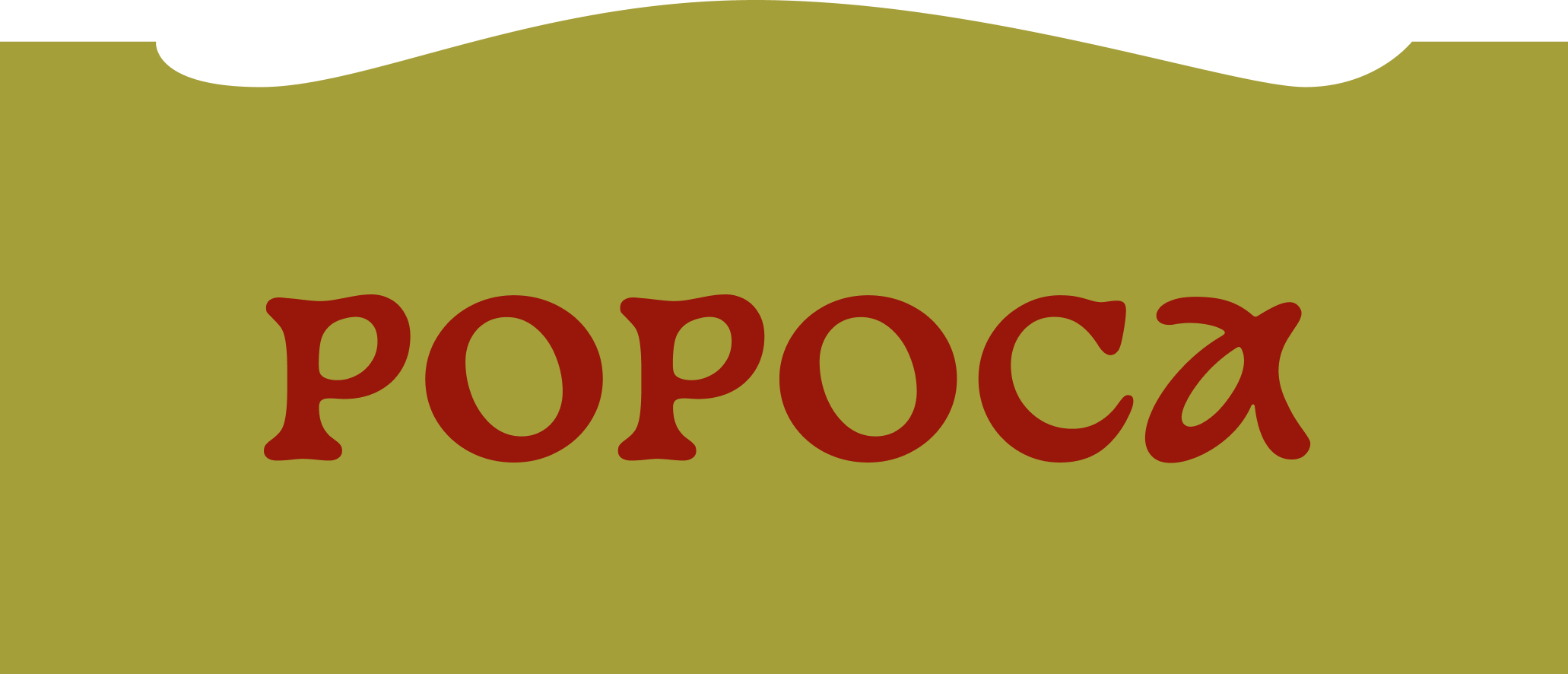 Close-up of a colorful snack bag with the word 'popoca' in red letters on a green background, with black accents at the top.