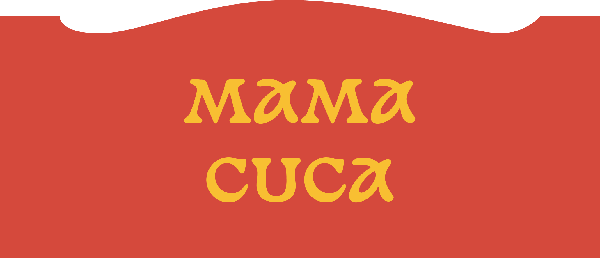 Red background with black top border, yellow text that says 'mama cuza'