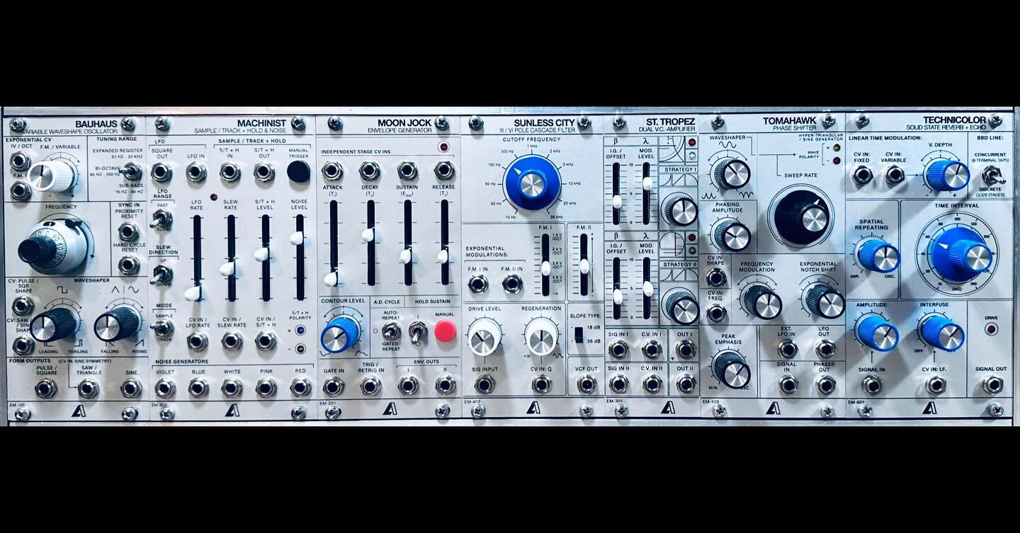 Lab System 84&ndash; featuring Bauhaus, Machinist, Moon Jock, Sunless City, St. Tropez, Tomahawk, and Technicolor. #eurorack #synthesizer #modularsynth