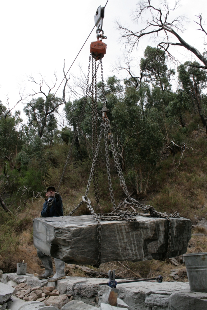  Lowering wall rock into place 