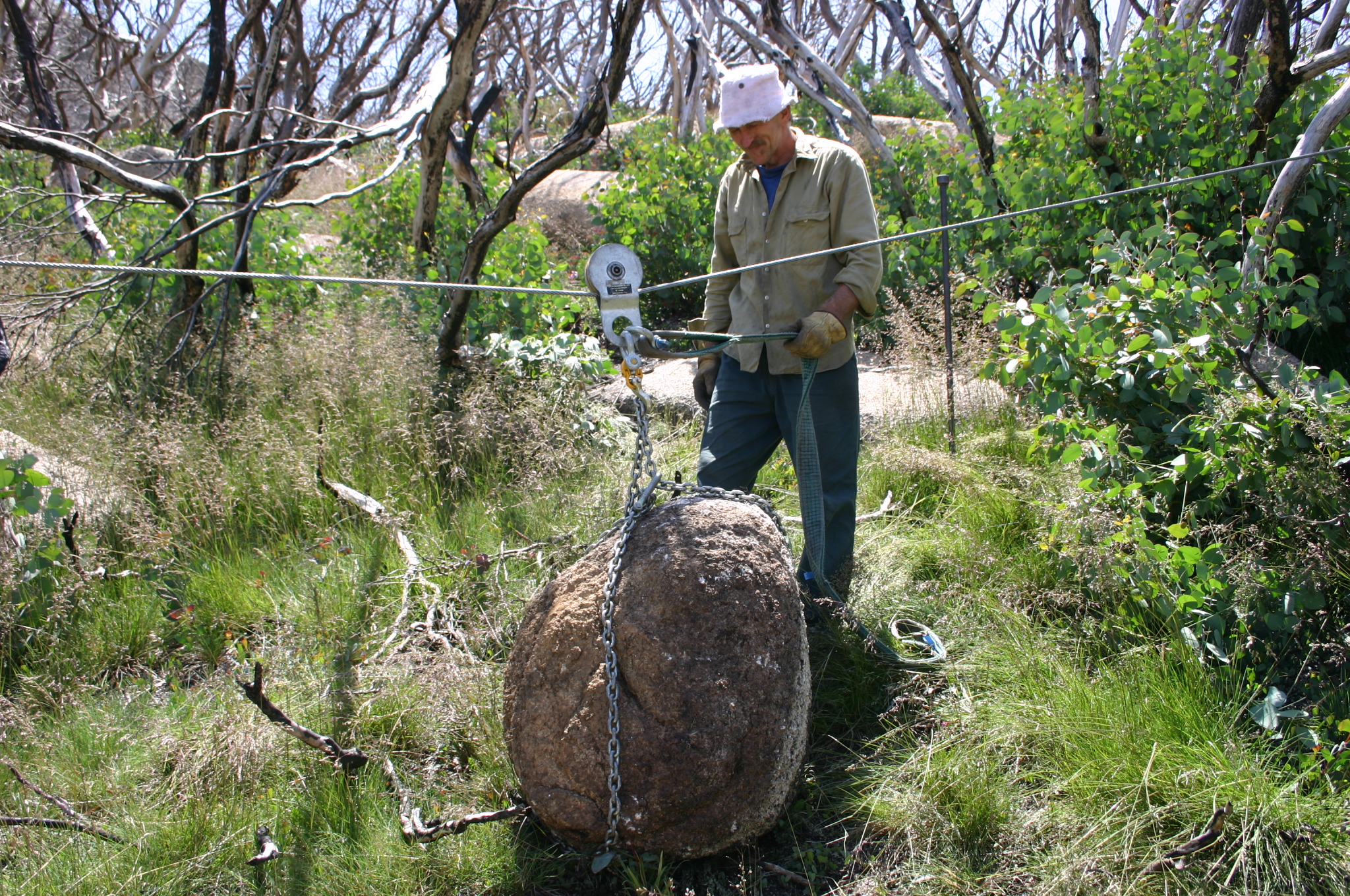  Winching rocks into position 