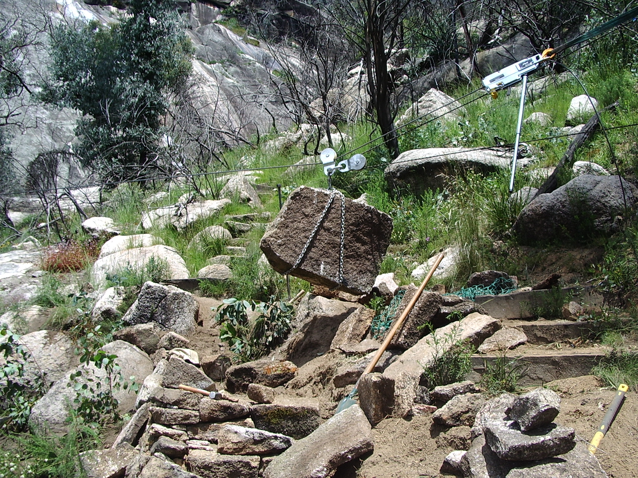  Winching rocks to site 