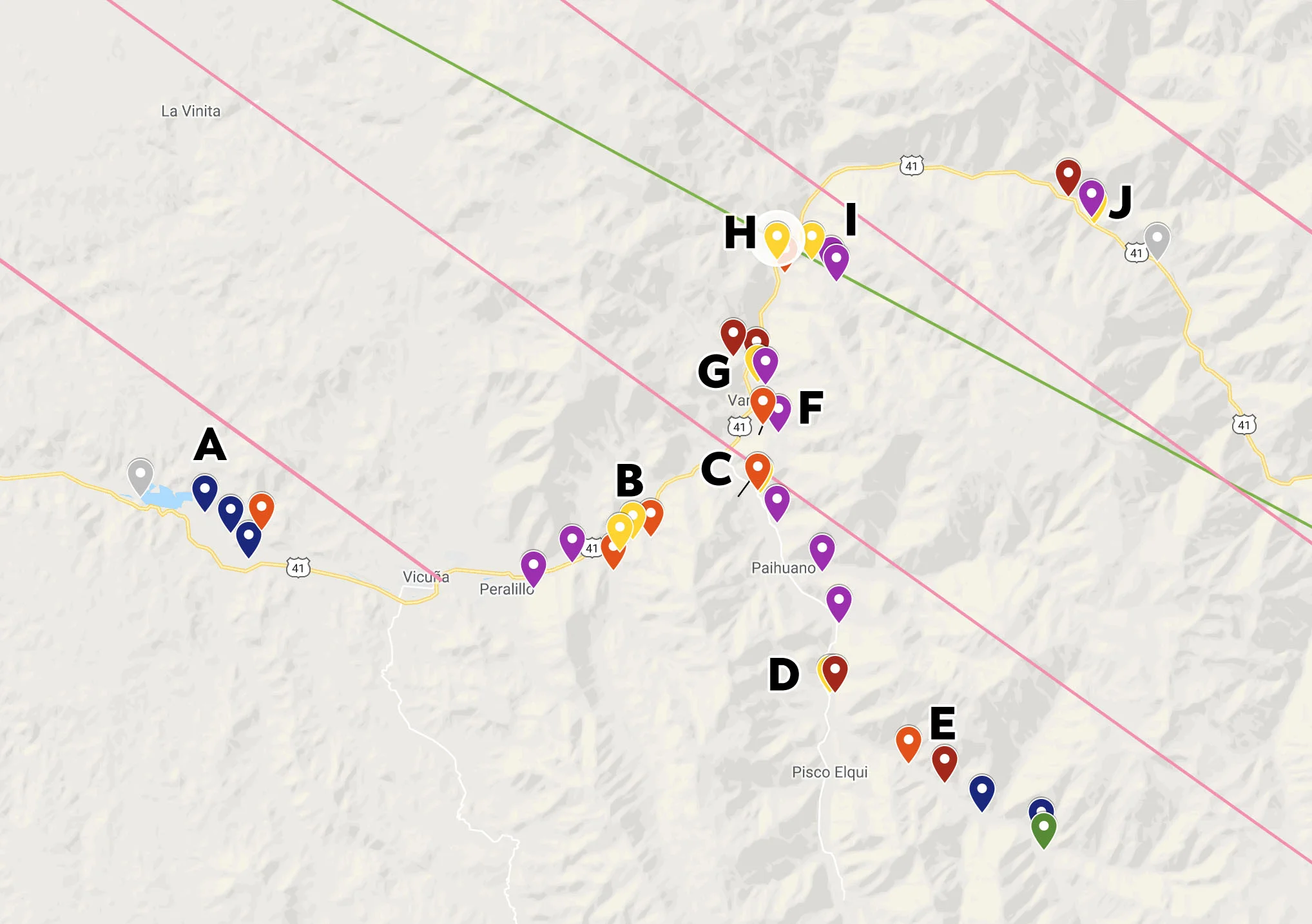 I also added lines to indicate the max totality (green), angle of the sun (pink) and the edge of totality (blue, outside the range here).