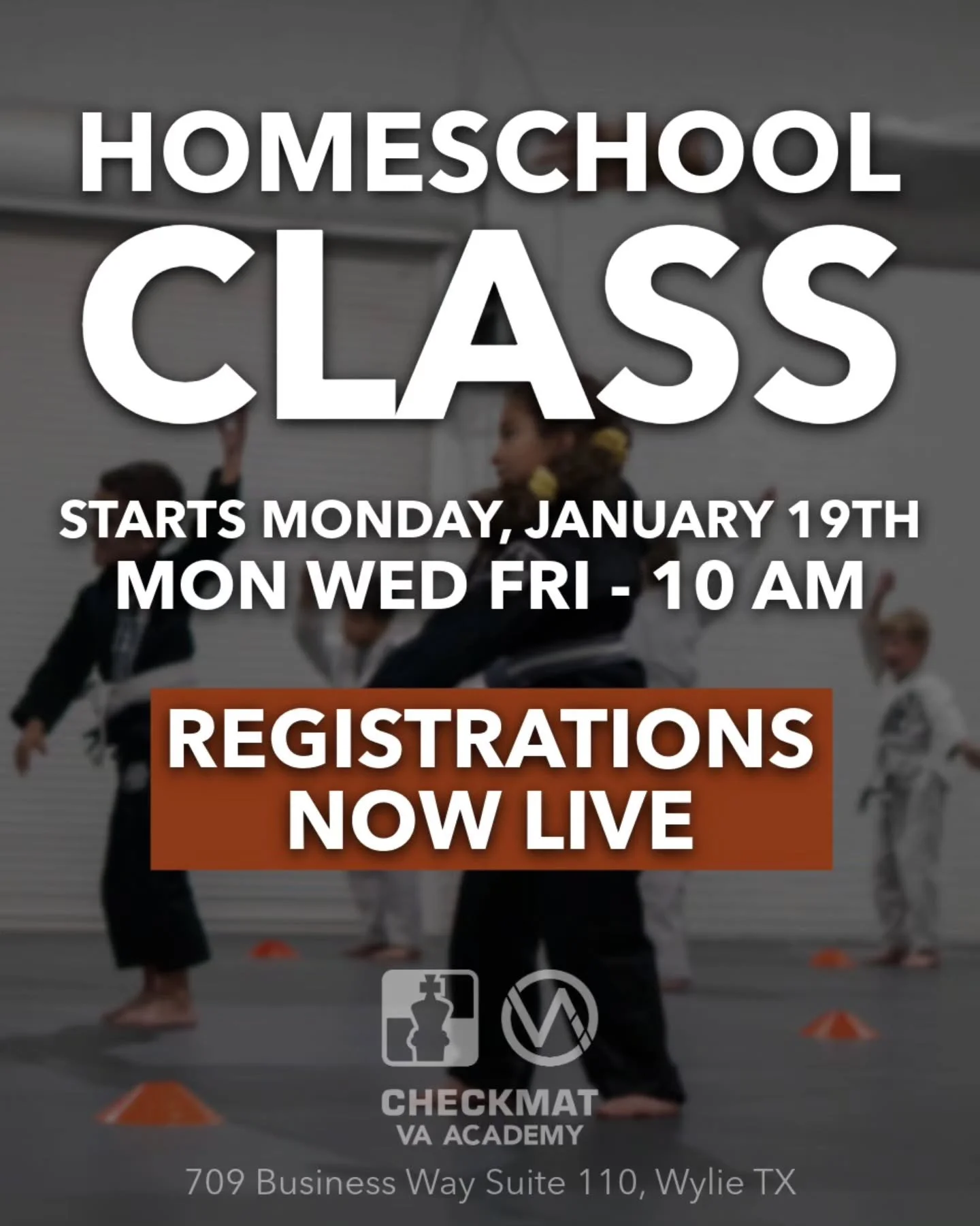 ⚠️NEW CLASS ALERT⚠️
We are extremely excited to announce that our new homeschool class will start on Monday, January 19th at 10am. 
Registrations are NOW LIVE! Contact us for more info.

Checkmat / VA Academy
Wylie's #1 Brazilian Jiu Jitsu Academy
ww