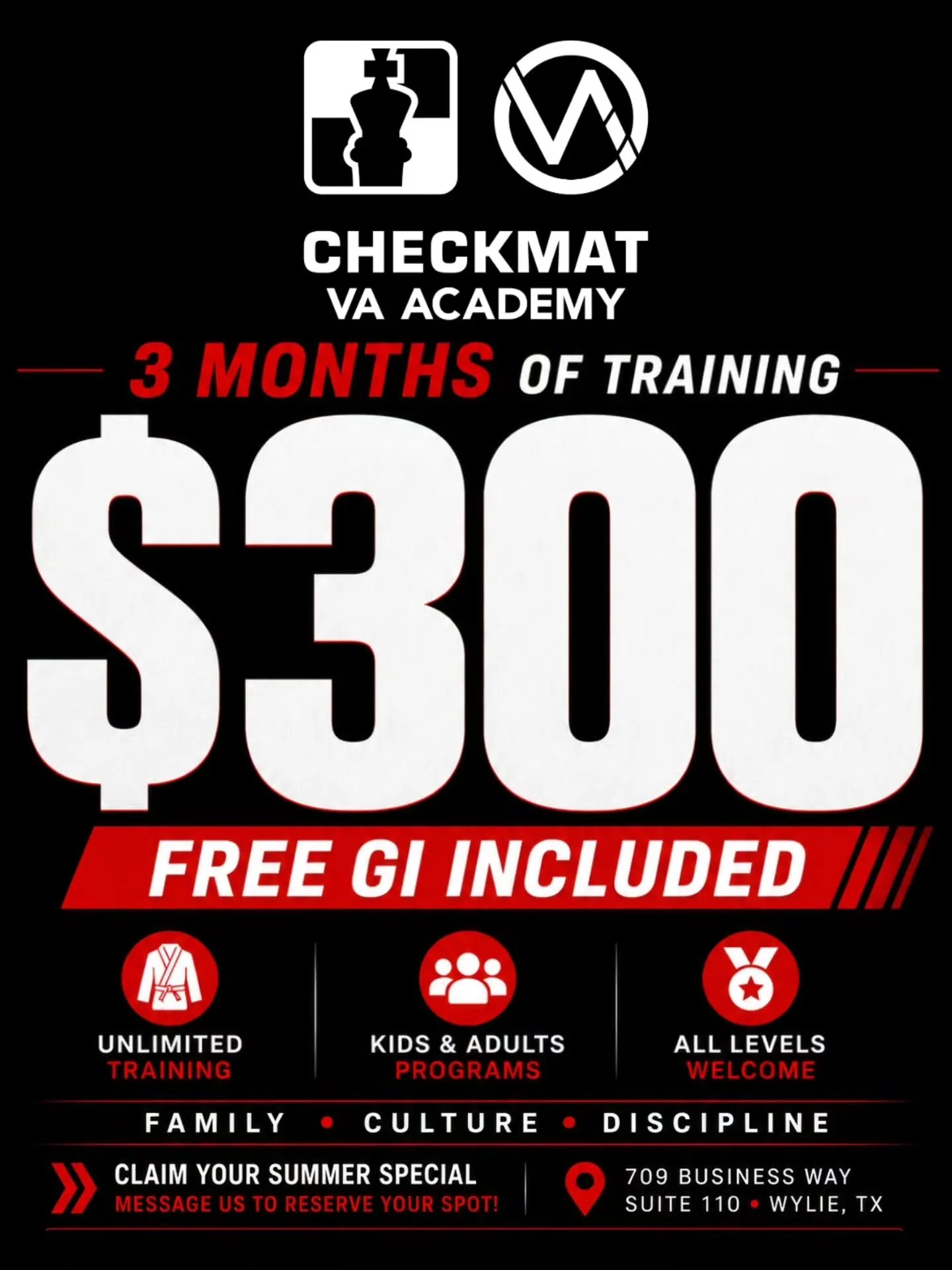 Looking for Brazilian Jiu-Jitsu in Wylie, Texas?

There's never been a better time to start.

At VA Academy, we provide a welcoming environment where kids and adults build confidence, develop discipline, and become part of a community that feels like