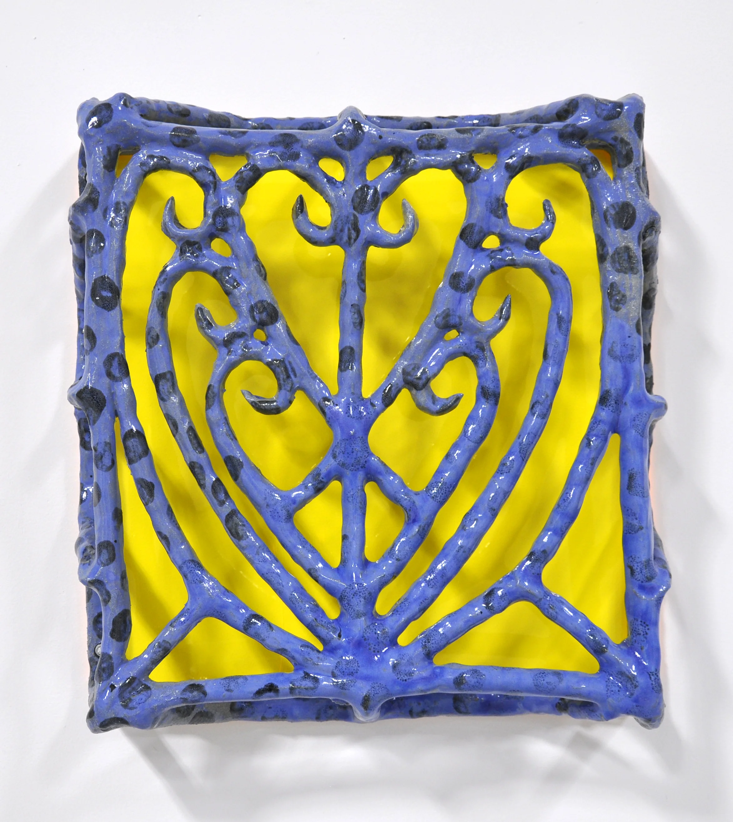 Nick Makanna, Isolationism IX, 2019, Glazed ceramic and plexiglass, 19 x 5 x 19 in, $2000