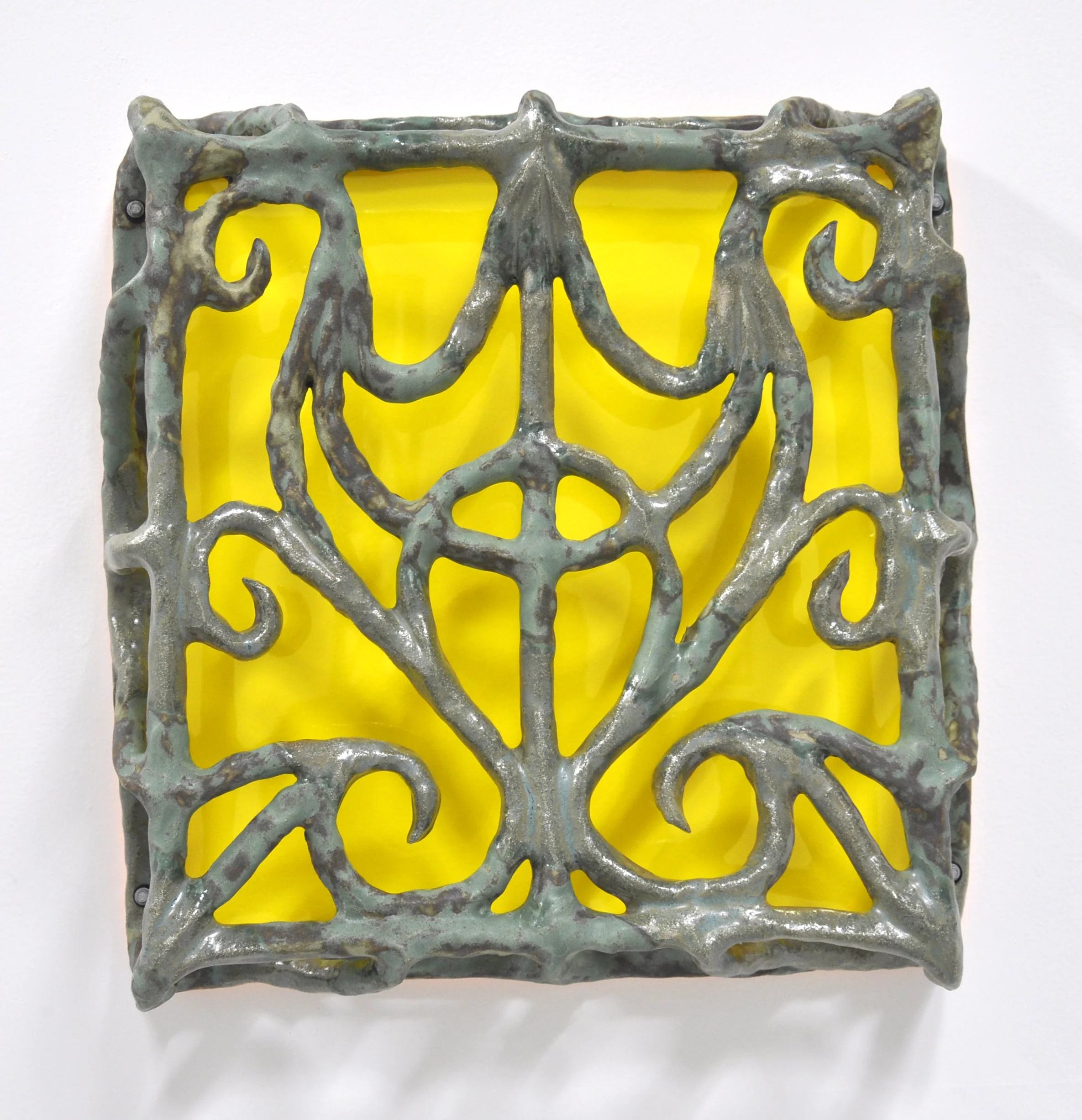 Nick Makanna, Isolationism II, 2019, Glazed ceramic and plexiglass, 19.5 x 6 x 19.5 in, $2000