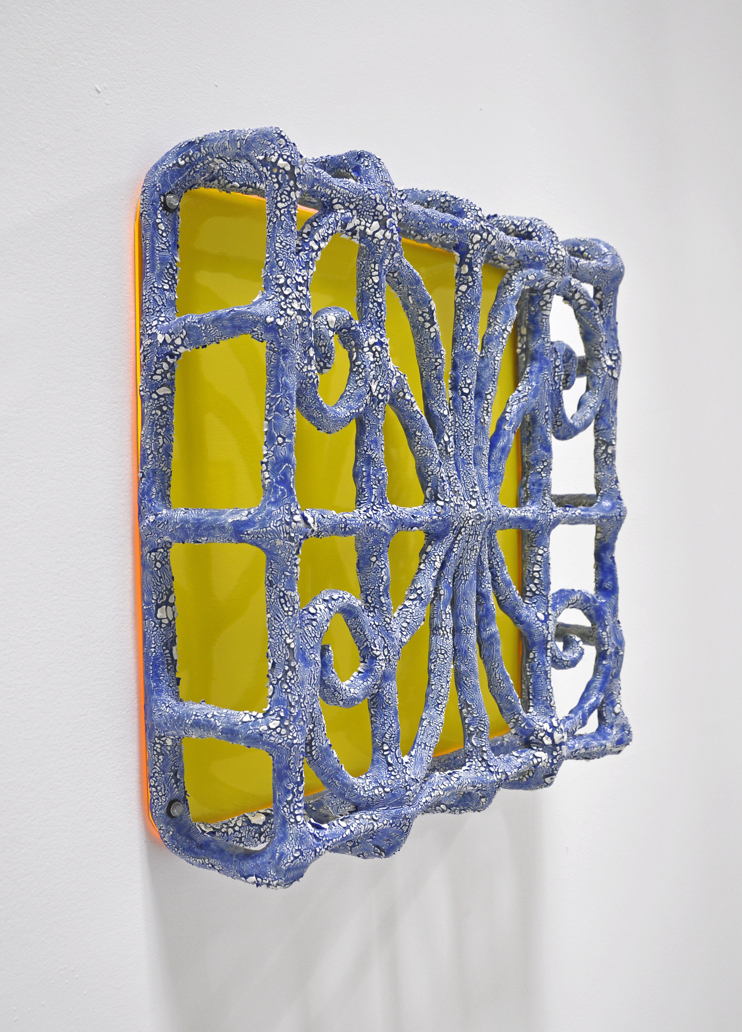 "ISOLATIONISM I", Glazed ceramic and plexiglass, 20 x 5 x 19 in, 2019