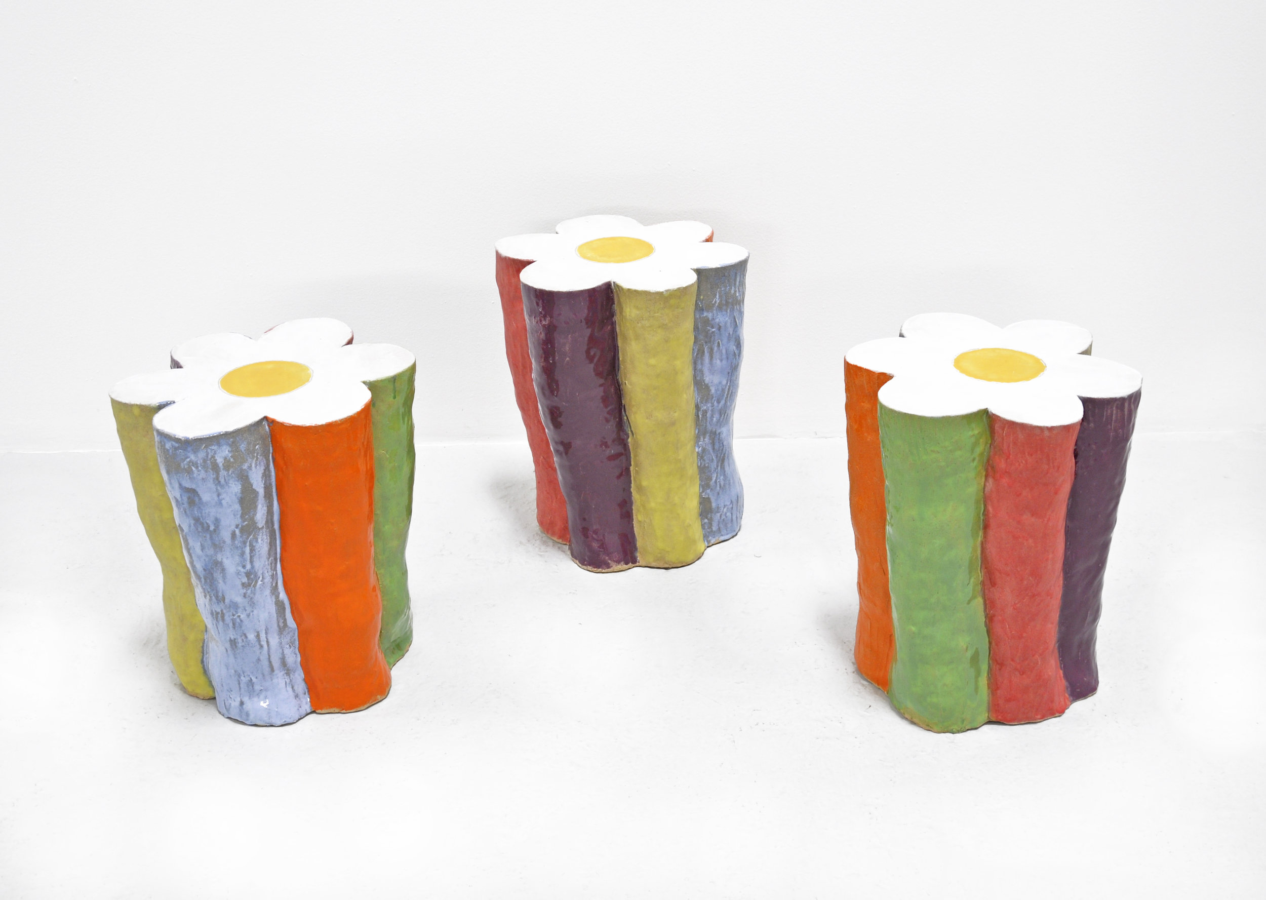 "FLOWER STOOL I, II, & III", GLAZED CERAMIC, 18 x 16 x 15 in, 2019