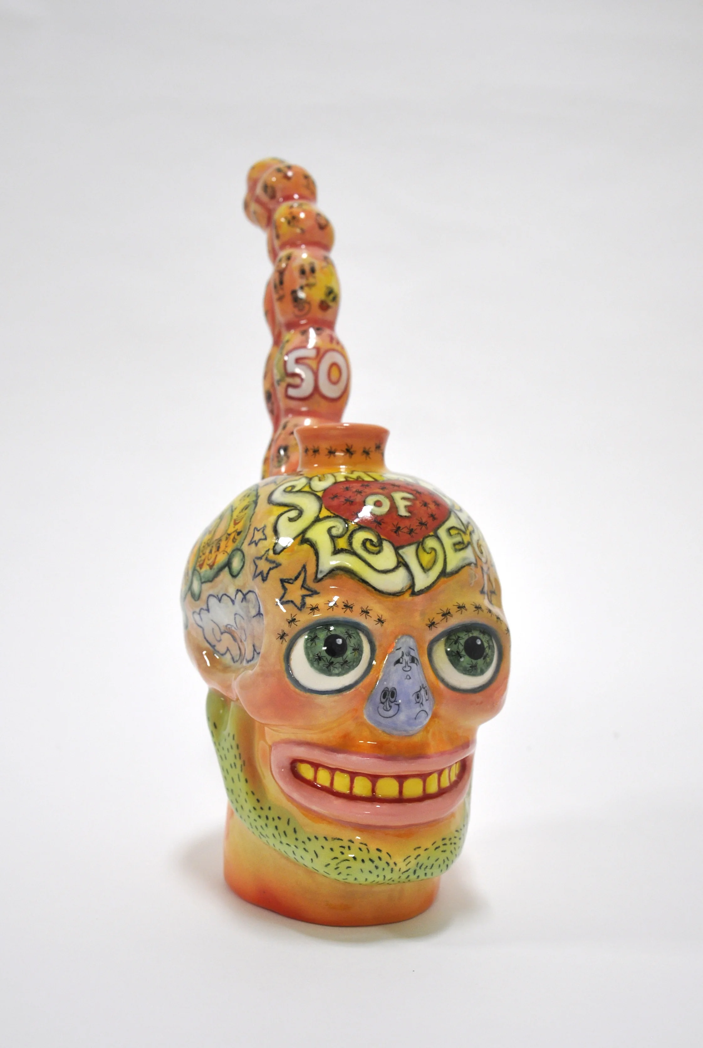 John De Fazio, "Summer of Love Zombie Pipe", glazed ceramic, 13 1/2 x 5 x 9 in, 2018