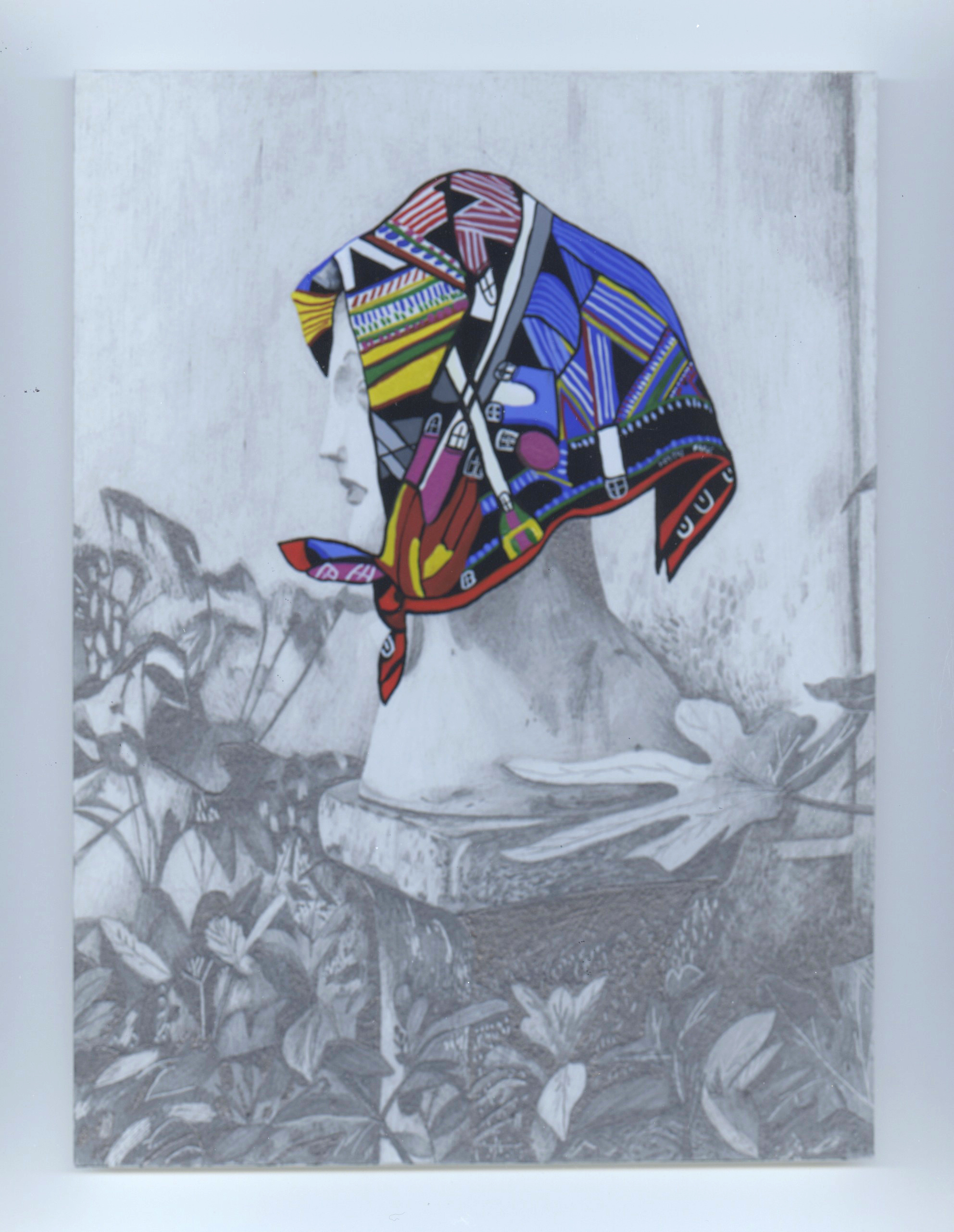 Libby Black, "Side View of Statue with Hermes Scarf, pencil on paper, 7 1/2 x 6 in, 2017