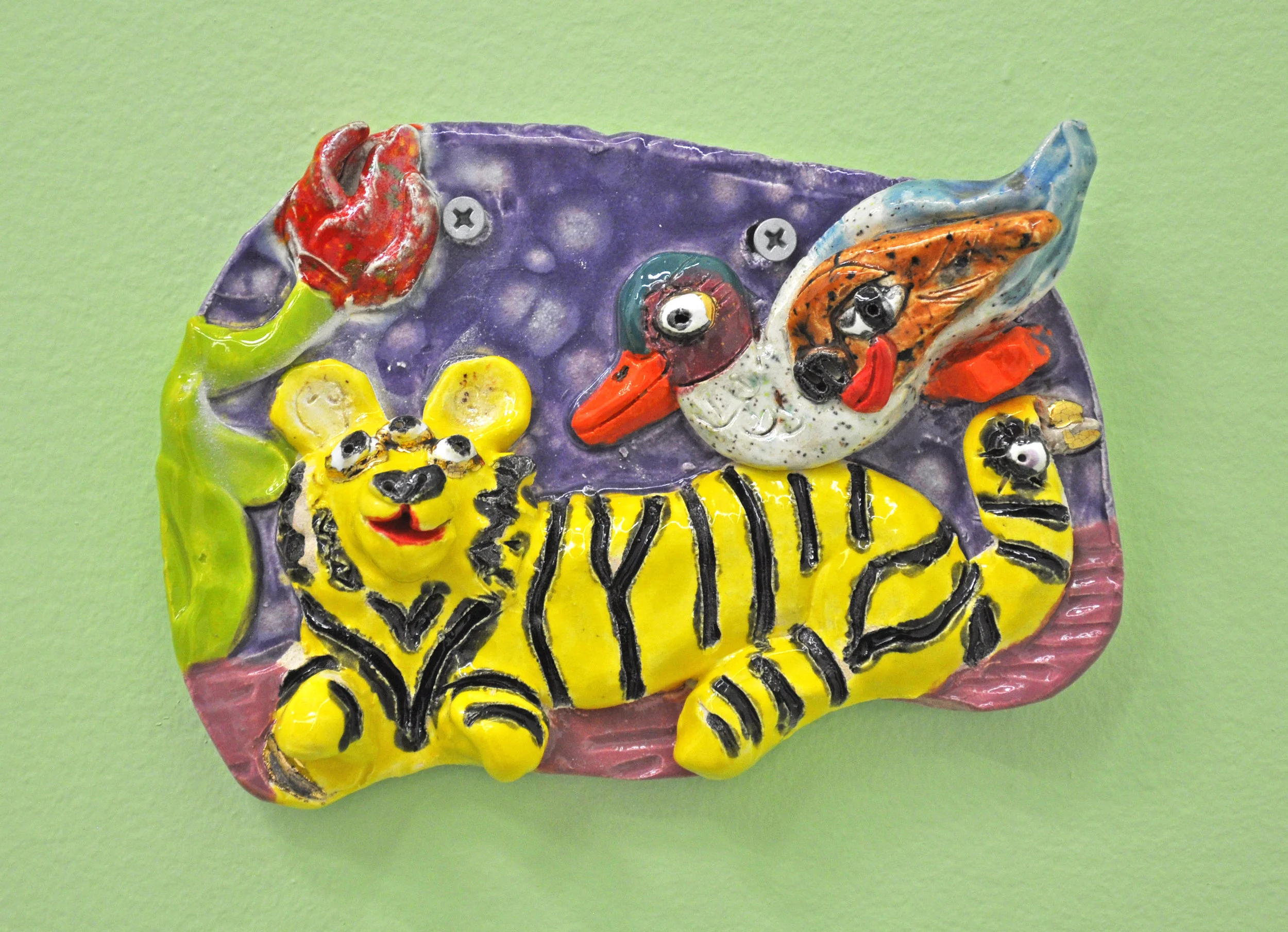 Maija Peeples-Bright, "Duck on Tiger", glazed ceramic, 7 x 2 x 5 in