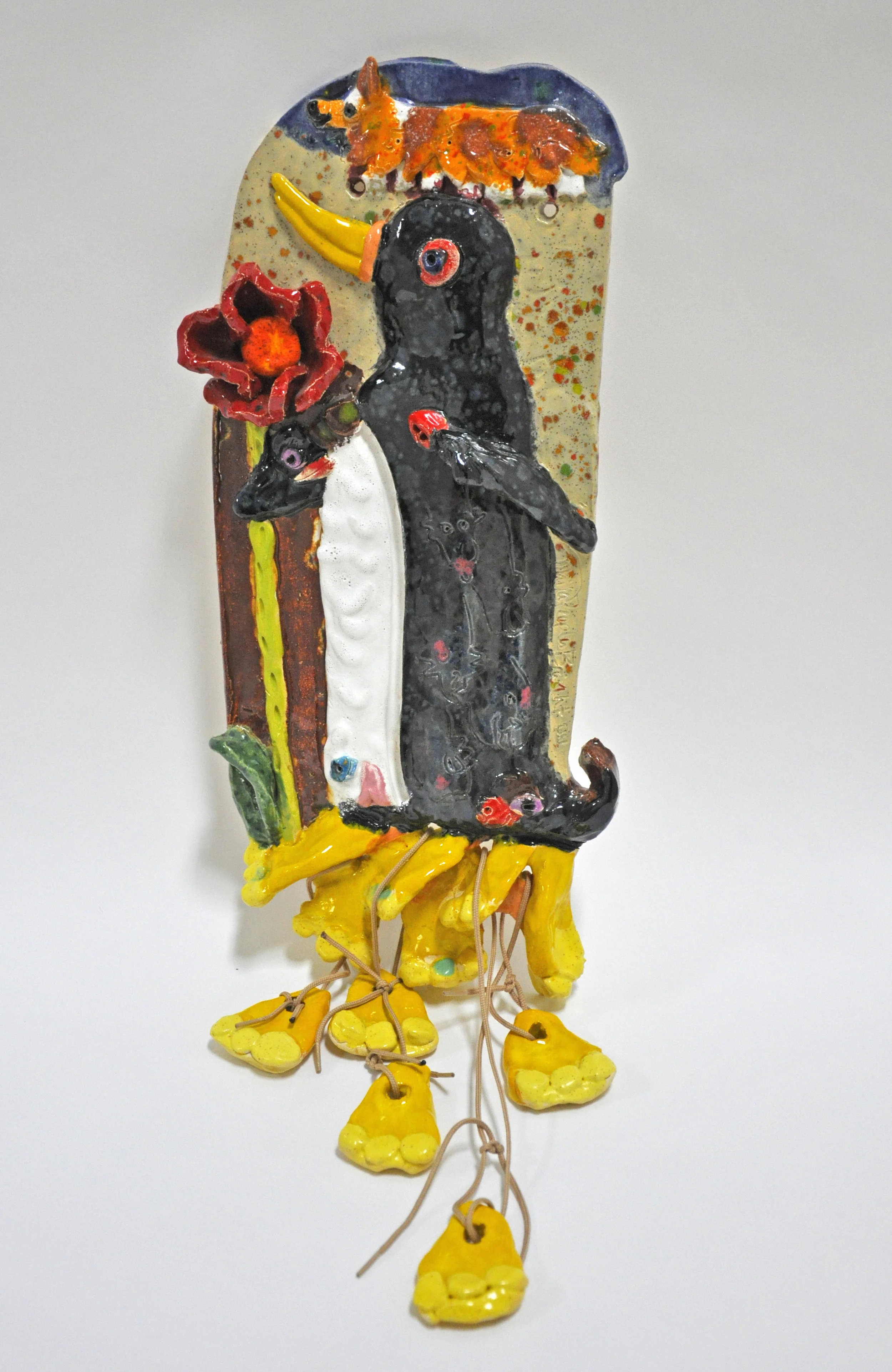 Maija Peeples-Bright, "Penguin-Peade", glazed ceramic and Nylon cord, 2005