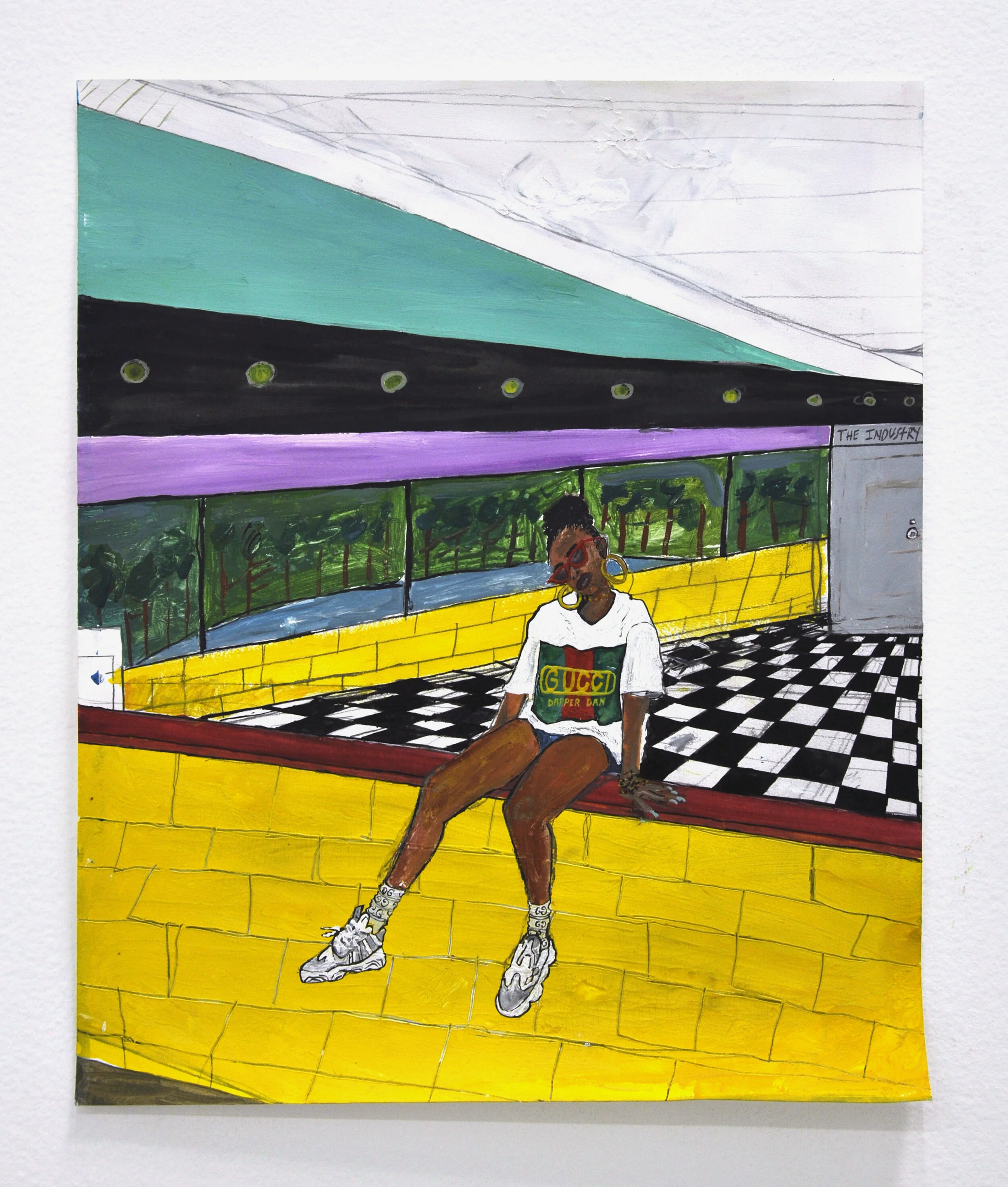 YARROW SLAPS SAFIA MAFIA, 14” X 17”, ACRYLIC AND INK ON PAPER, $1,100