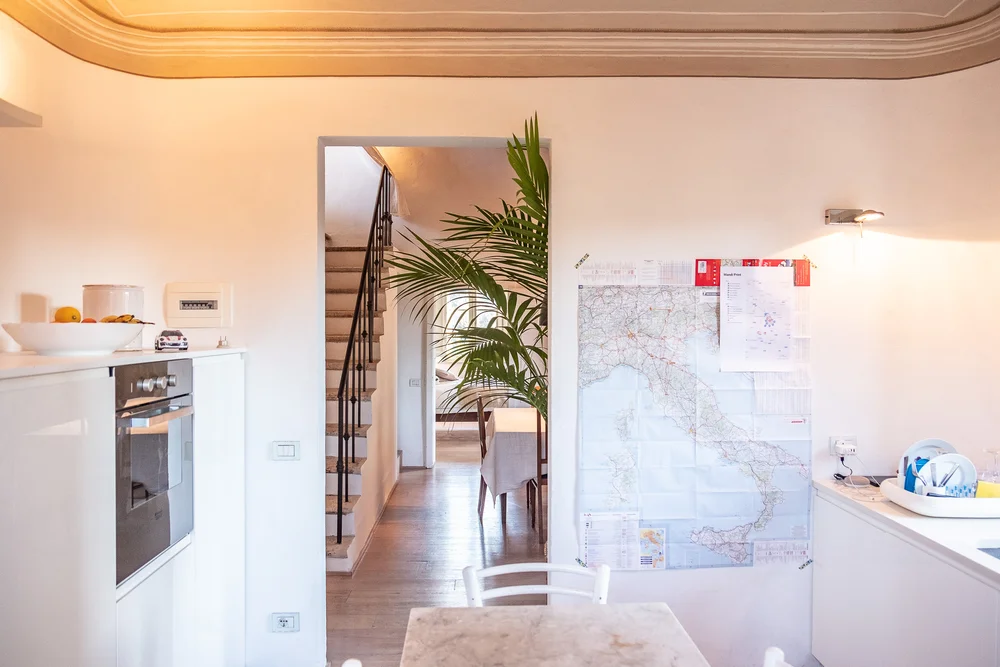  View of the dining room just outside the kitchen. I have my maps on the kitchen wall to I can track everywhere we are going all over Italy.  