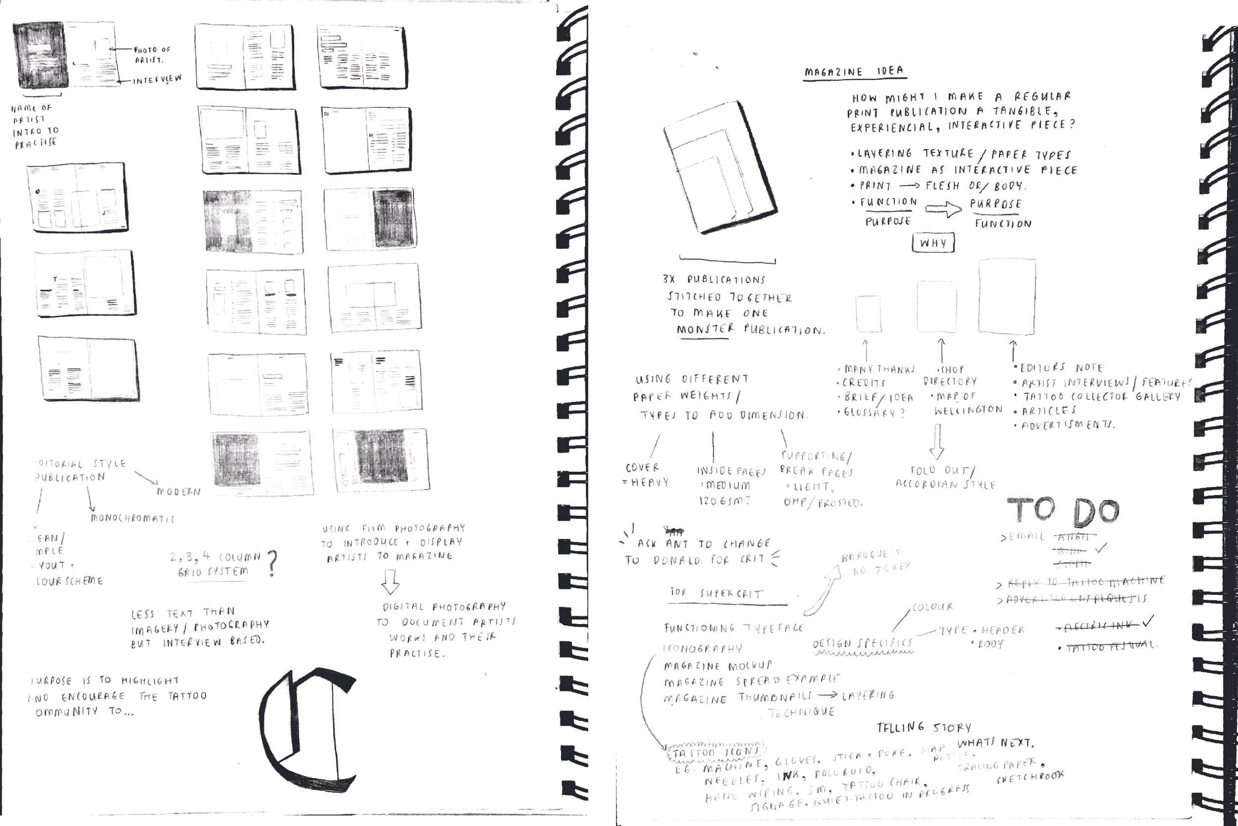 Exploring layout and composition - excerpt from process workbook.