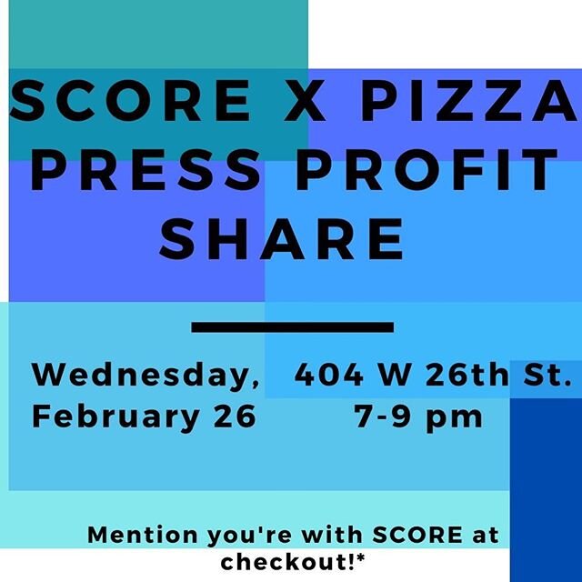 We will be having a profit share with Pizza Press next Wednesday from 7-9!! Grab your friends, grab some pizza, and support SCORE!