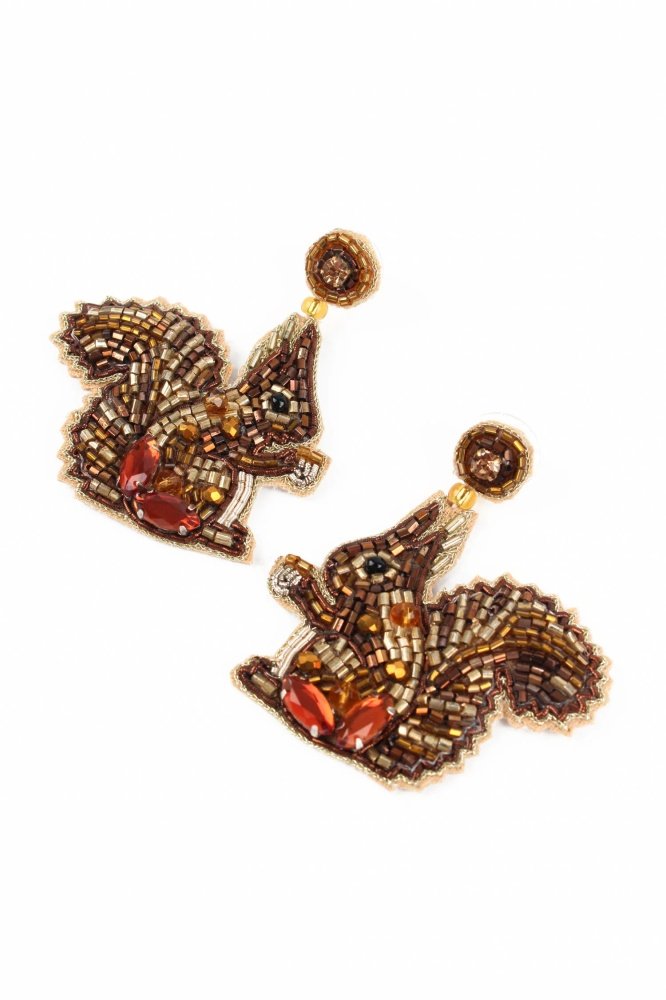 Squirrel Beaded Drop Earrings