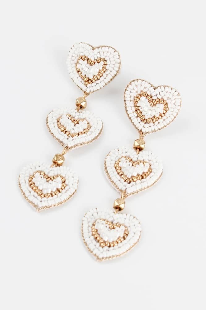 Triple white heart earrings