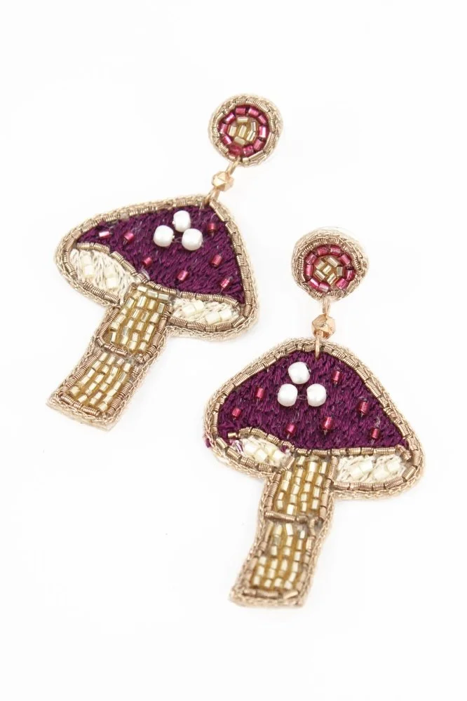 Purple mushroom earrings