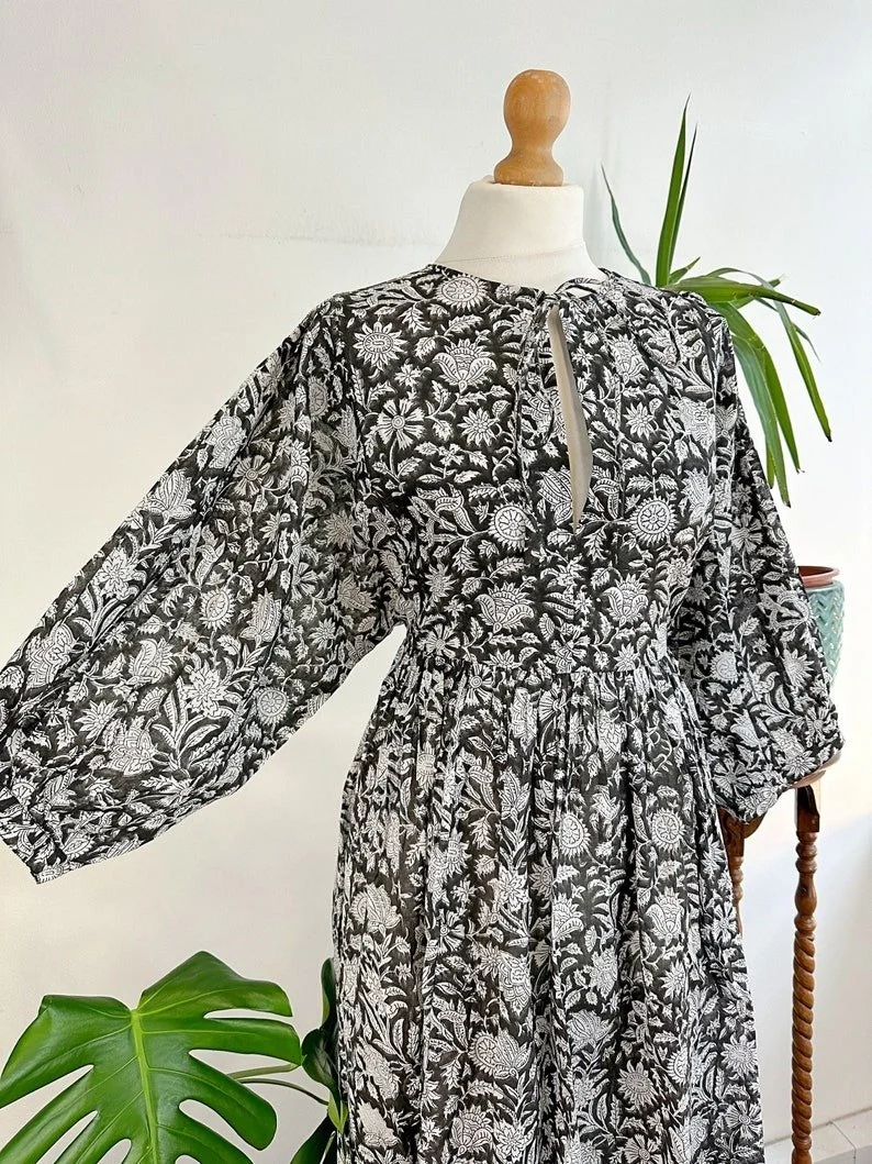 Black & White Indian Block Print Dress