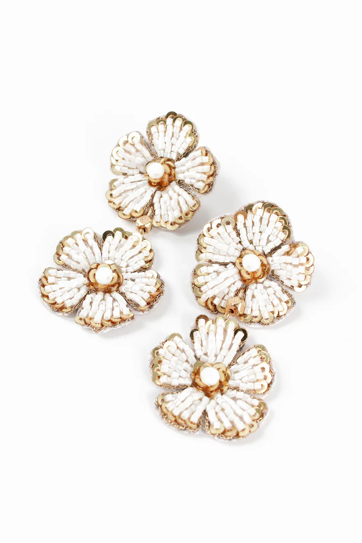 Pearl and gold floral double drop earrings