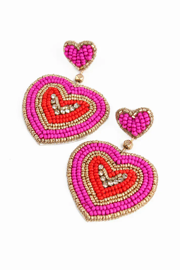 Pink ripple heart earrings