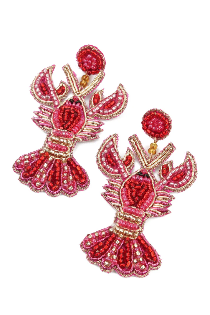 Lobster love beaded earrings