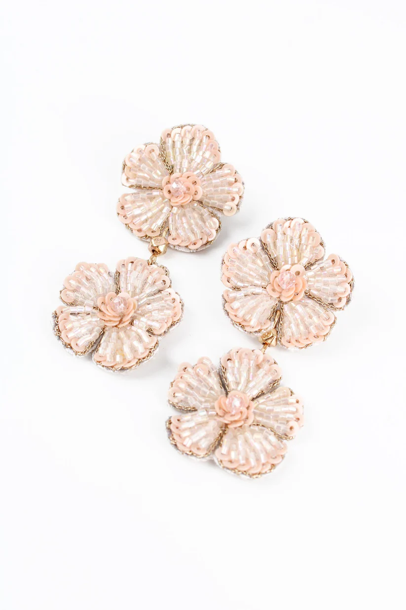 Blush pink floral drop earrings
