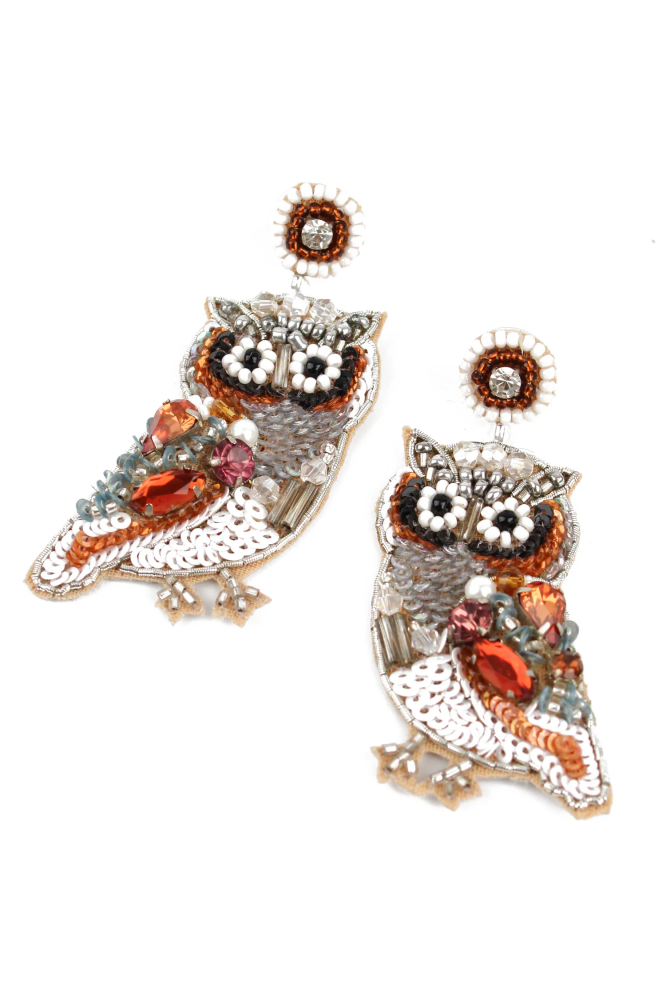 Owl beaded drop earrings