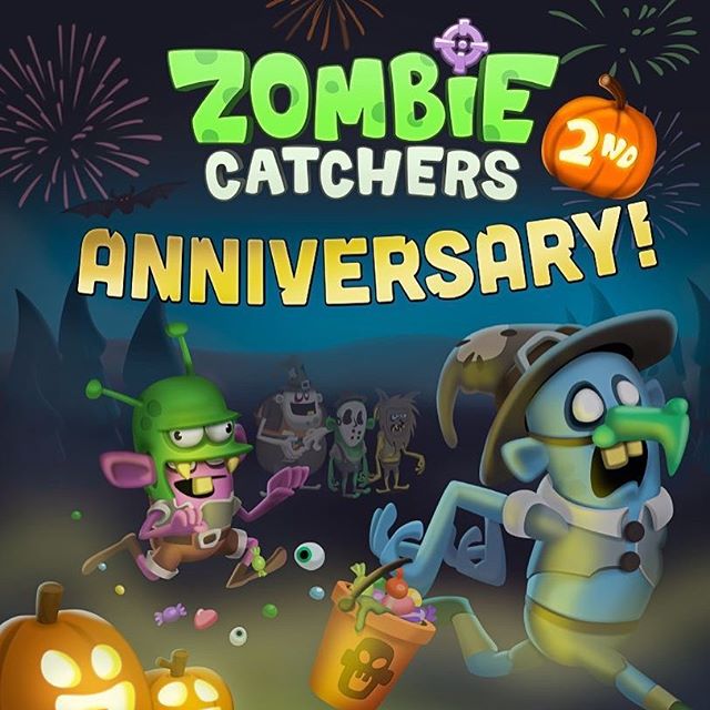 Its our 2 Year Anniversary!! Can you spot all the funny halloween costumes on our new update? #zombiecatchers #halloween #halloweencostumes #zombies