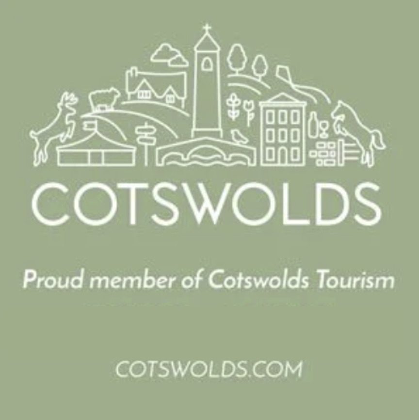 A membership badge for Cotswolds Tourism, featuring the Cotswolds logo and website URL, indicating the entity is a proud member