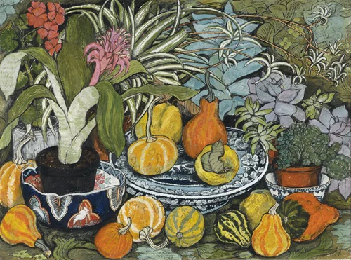 Dione Page (b. 1936) Plants, Gourds and Quinces, 1983, Mixed media on paper, 55 x 74cm