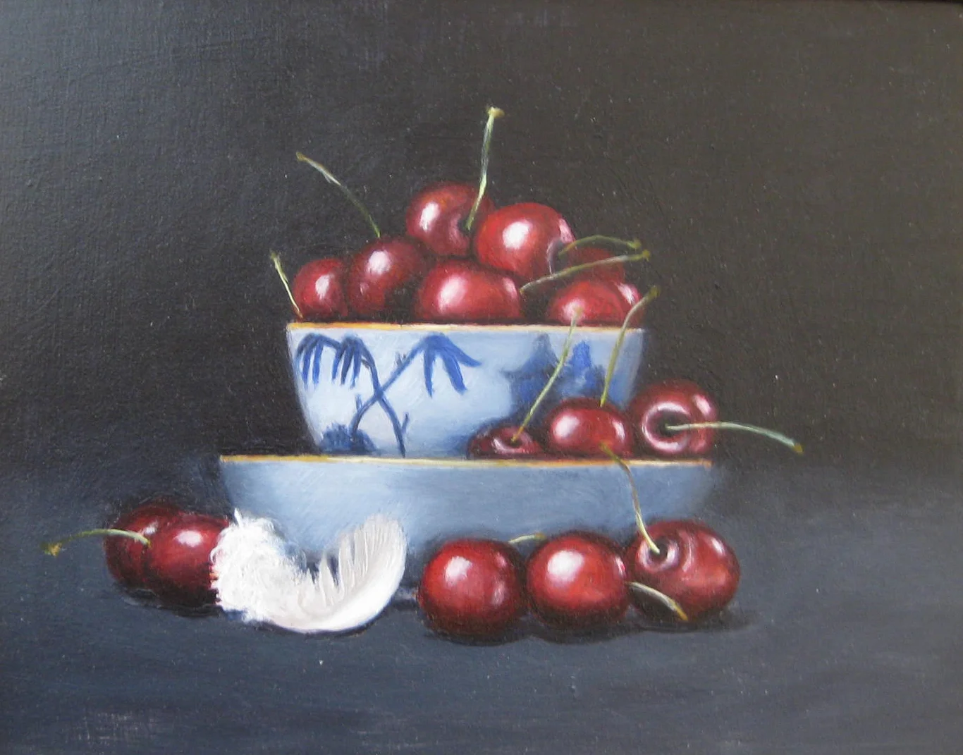 Red Cherries , Oil on board, 20 x 26 cm