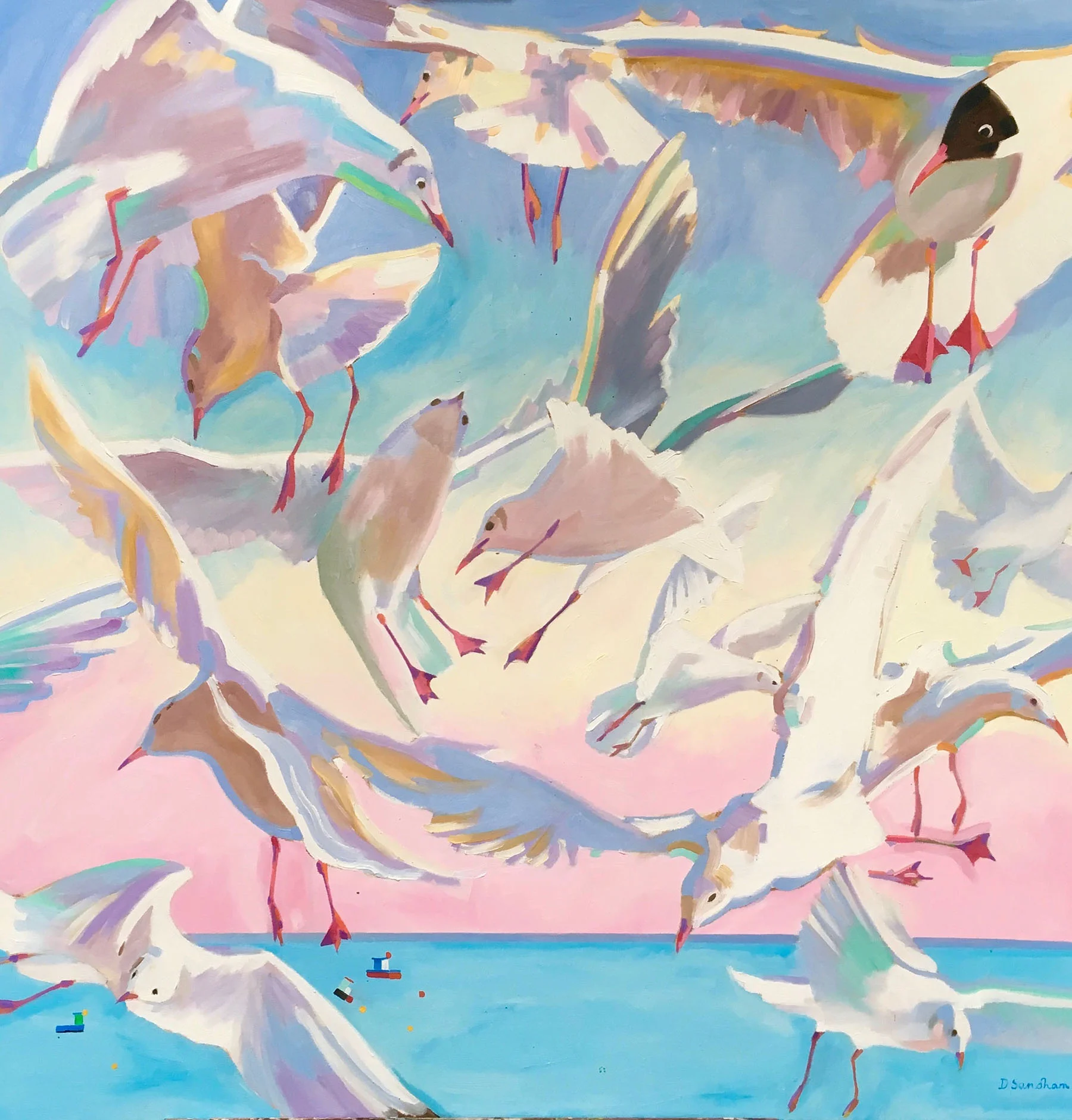 Black Headed Gulls Harwich , Oil on canvas, 90 x 90 cm