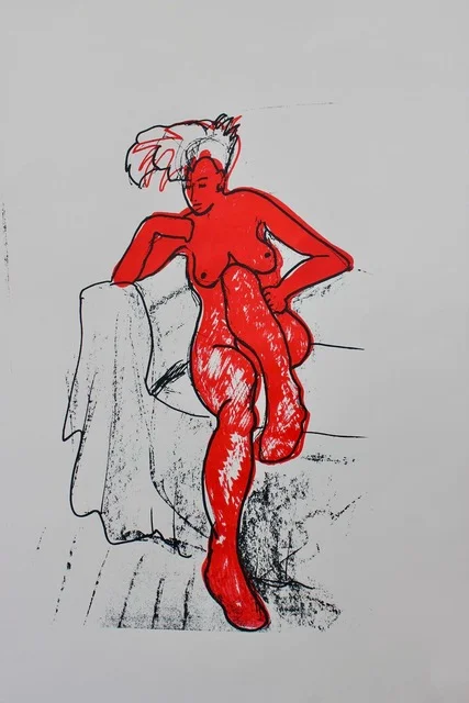 Red Lady , Unique silkscreen print, 44 x 62 cm