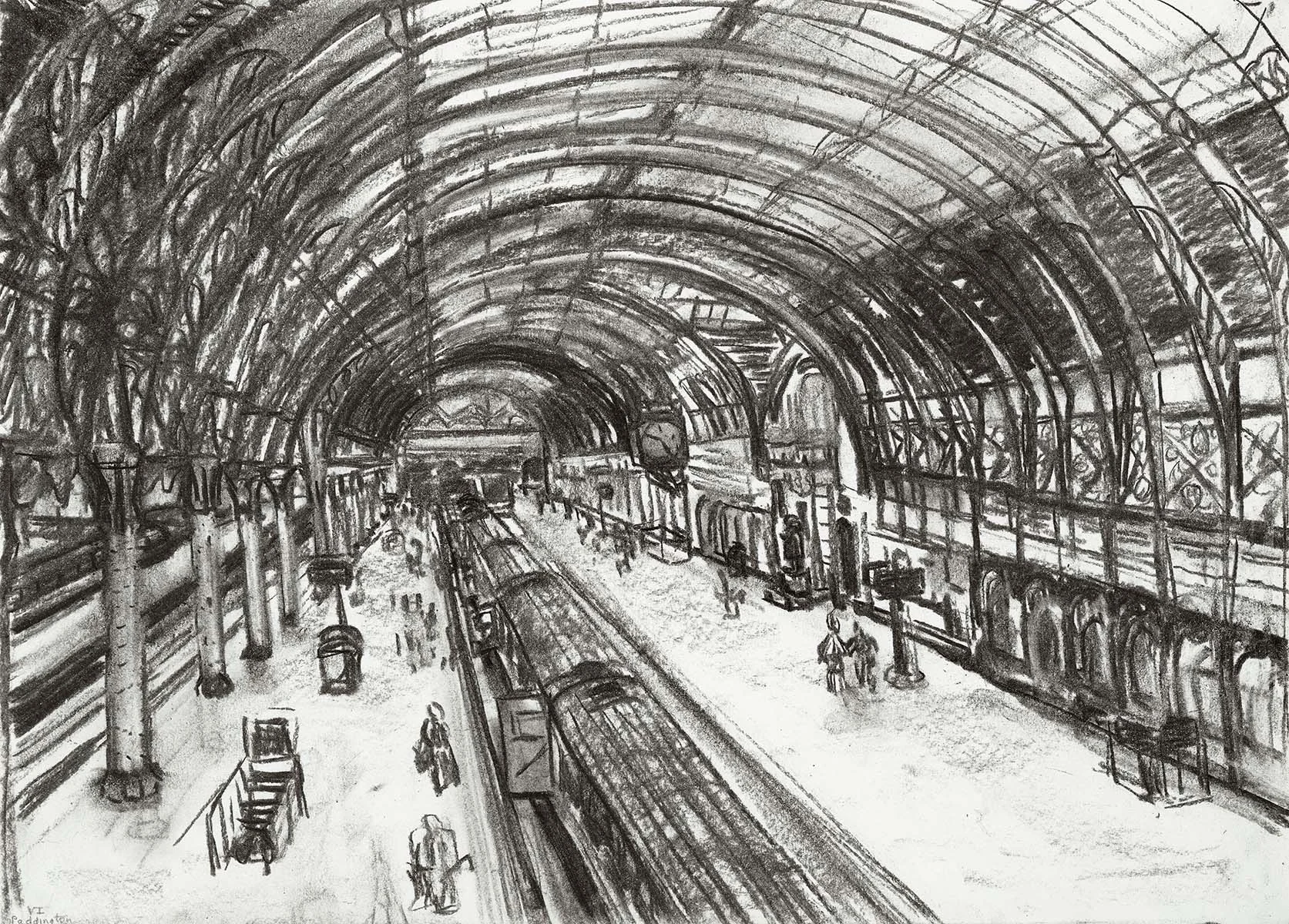 Paddington Station, Charcoal on paper, 29 x 41 cm