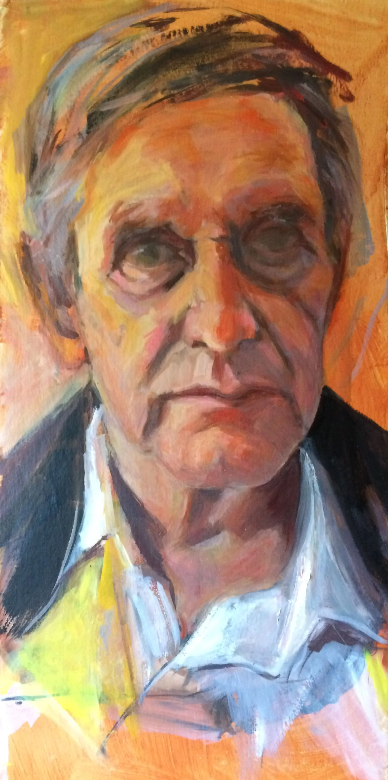 At Home in Hi Vis , Oil on card, 21 x 40 cm