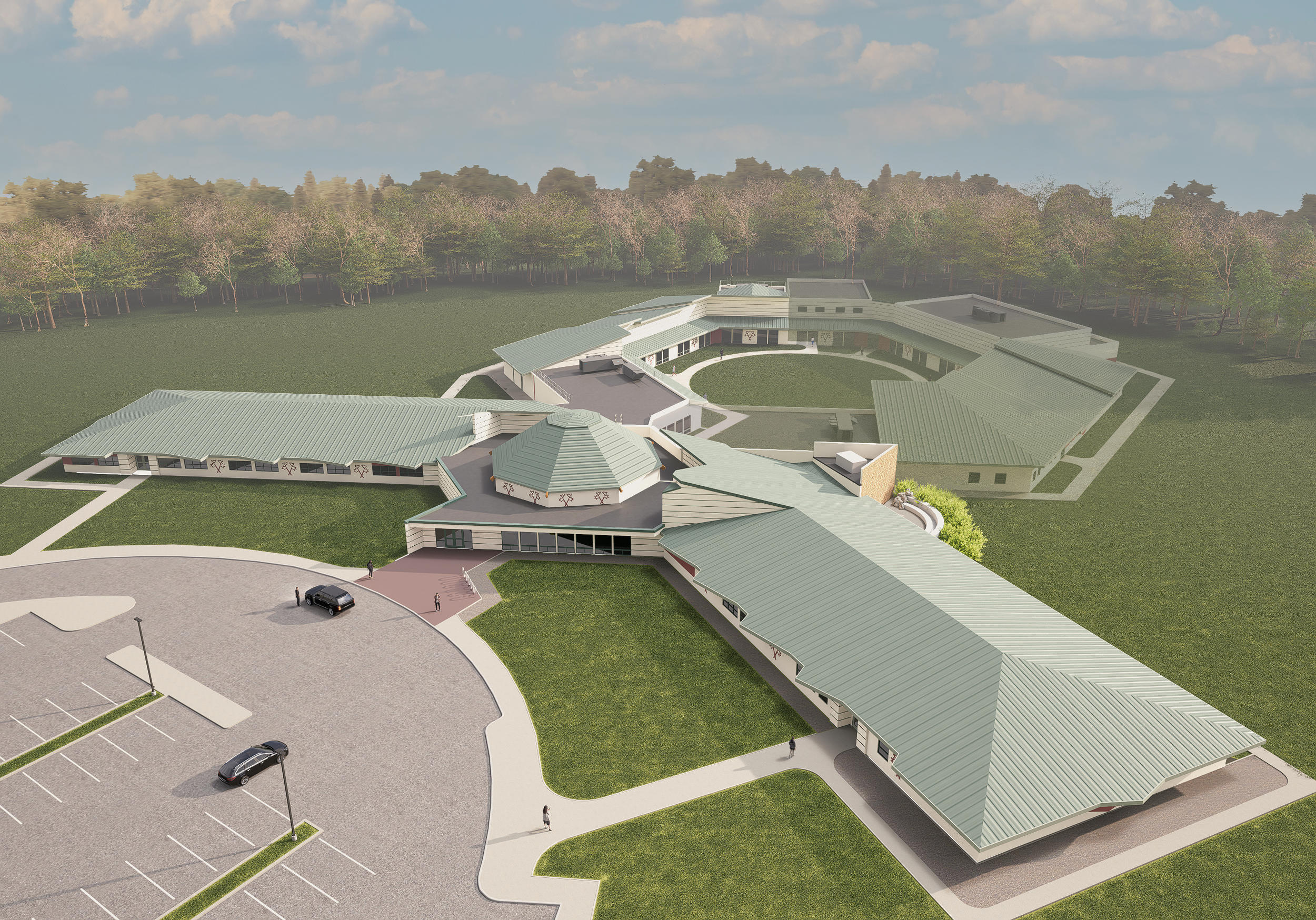 Aerial rendering of planned additions to White Earth College in Mahnomen MN