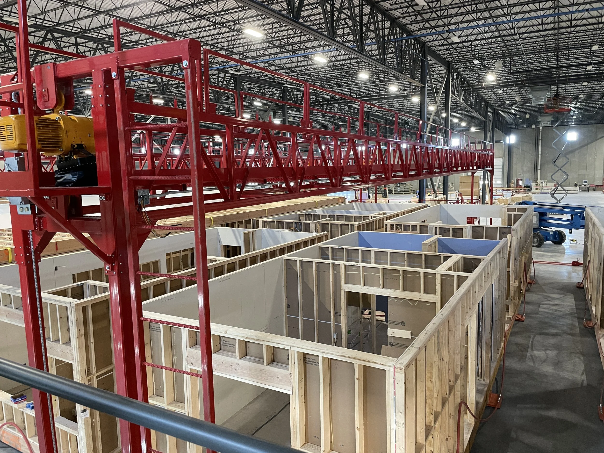 Factory assembly of modular units at AVA Modular Factory in Albertville in MN